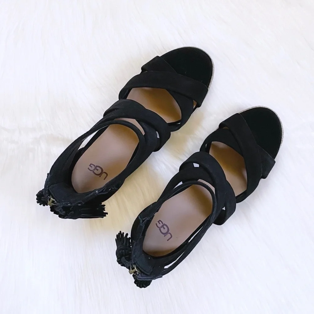 UGG Raquel Black Espadrille Platform Wedge Sandals - Picture 4 of 8